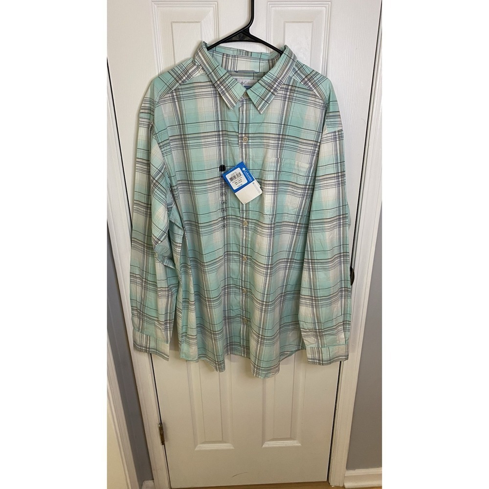 Columbia Wildland Adventure Shirt Mens XXL Mint Green Plaid Long Sleeve XM7703